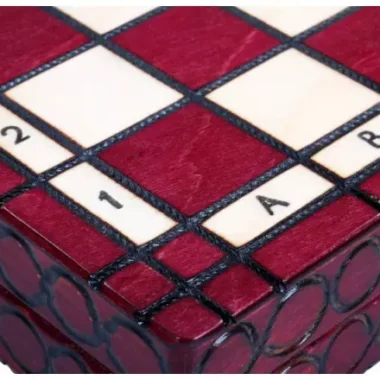 Petit Ensemble de Jeu d’Echecs Rouge et Ivoire Pliable en Bois