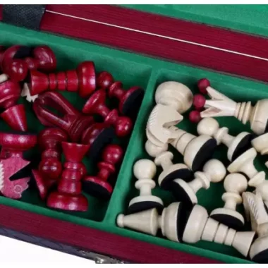 Petit Ensemble de Jeu d’Echecs Rouge et Ivoire Pliable en Bois