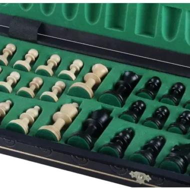 Jeu d’Echecs en Bois Noir – Échiquier Pliant avec Pièces Staunton