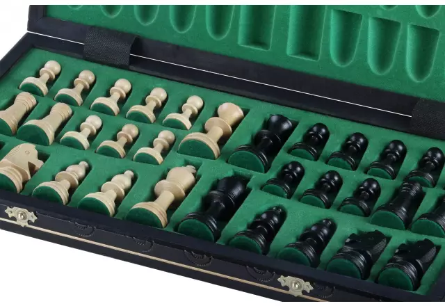 Jeu d’Echecs en Bois Noir – Échiquier Pliant avec Pièces Staunton