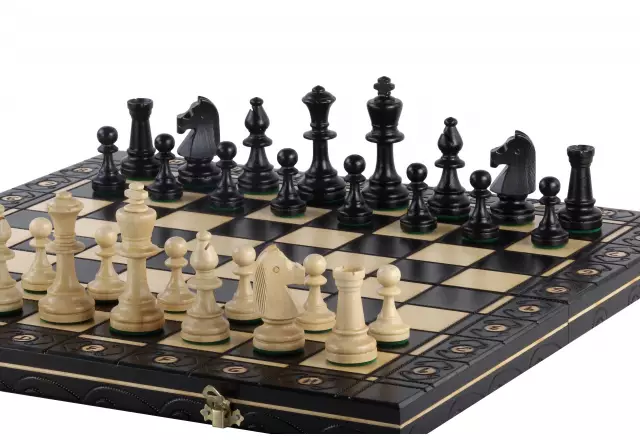 Jeu d’Echecs en Bois Noir – Échiquier Pliant avec Pièces Staunton