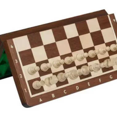 Jeu d’Echecs Magnétique de Voyage 28x28 cm – Marqueté et Pliable avec Pièces Aimantées