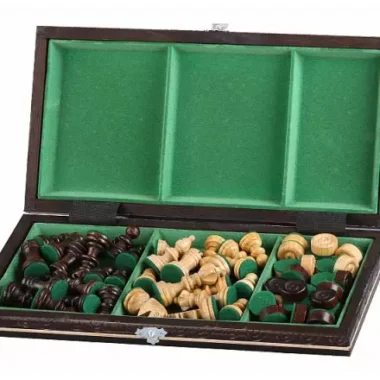 Coffret Jeu d'Echecs et de Dames en Bois de Cerisier – Jeu Traditionnel 2 en 1 avec Pièces Staunton
