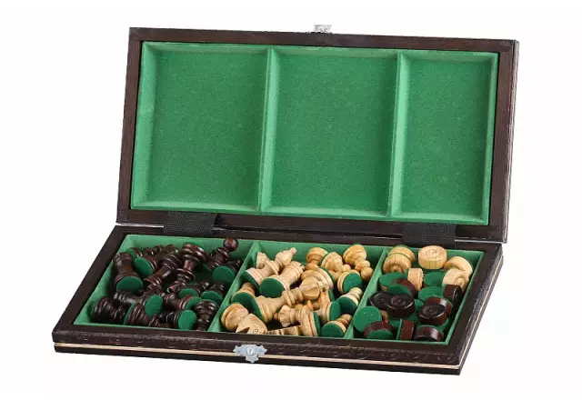 Coffret Jeu d'Echecs et de Dames en Bois de Cerisier – Jeu Traditionnel 2 en 1 avec Pièces Staunton