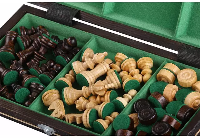 Coffret Jeu d'Echecs et de Dames en Bois de Cerisier – Jeu Traditionnel 2 en 1 avec Pièces Staunton