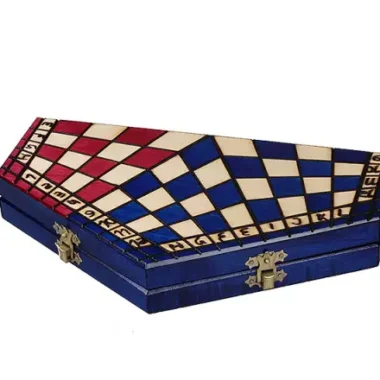 Jeu d’Echecs à 3 Joueurs en Bois – Coffret Hexagonal Tricolore avec Pièces Staunton