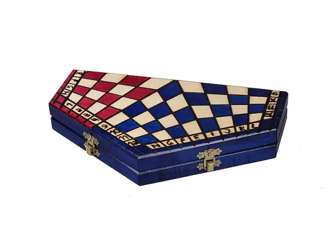 Jeu d’Echecs à 3 Joueurs en Bois – Coffret Hexagonal Tricolore avec Pièces Staunton