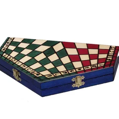 Jeu d’Echecs à 3 Joueurs en Bois – Coffret Hexagonal Tricolore avec Pièces Staunton