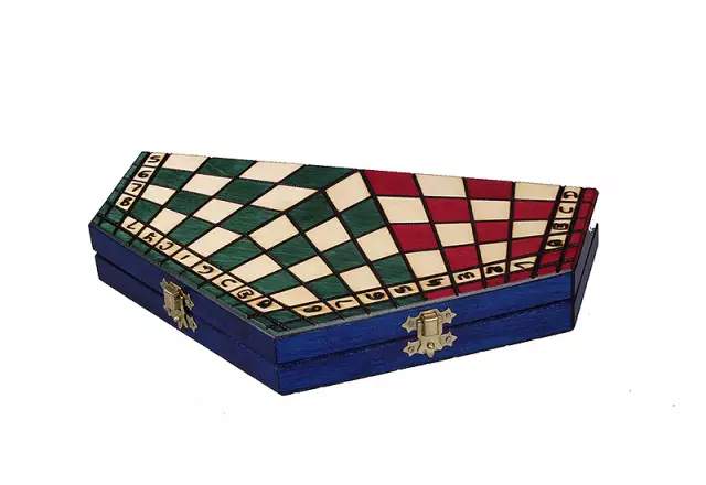 Jeu d’Echecs à 3 Joueurs en Bois – Coffret Hexagonal Tricolore avec Pièces Staunton