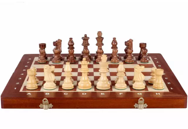 Jeu d’Echecs de Tournoi French Staunton Gold n°5 – Pièces en Bois et Echiquier Marqueté