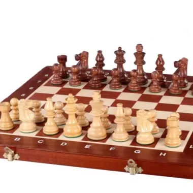 Jeu d’Echecs de Tournoi French Staunton Gold n°5 – Pièces en Bois et Echiquier Marqueté