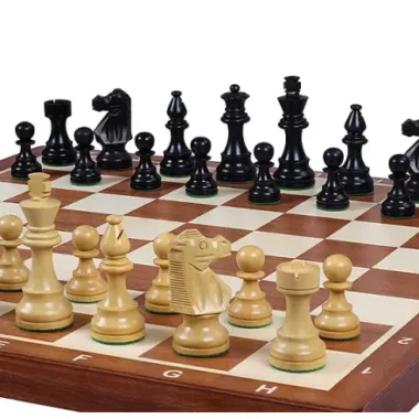 Jeu d’Echecs French Staunton Gold n°5 – Pièces en Bois et Echiquier Pliant Marqueté