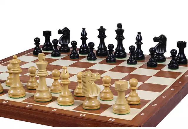 Jeu d’Echecs French Staunton Gold n°5 – Pièces en Bois et Echiquier Pliant Marqueté