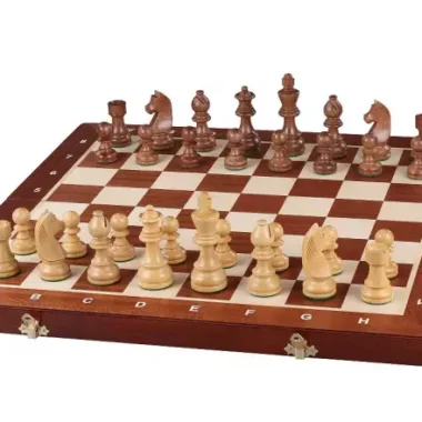 Set d’Echecs German Staunton Gold n°5 – Pièces en Bois et Echiquier Marqueté Pliant