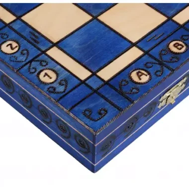 Grand Jeu d’Echecs en Bois Bleu et Ivoire – Grand Echiquier Pliant 55 x 55 cm