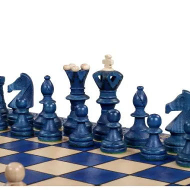 Grand Jeu d’Echecs en Bois Bleu et Ivoire – Grand Echiquier Pliant 55 x 55 cm