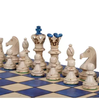 Grand Jeu d’Echecs en Bois Bleu et Ivoire – Grand Echiquier Pliant 55 x 55 cm