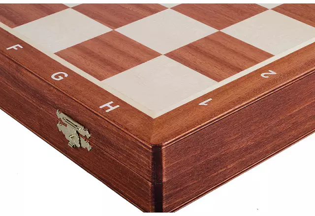 Jeu d’Echecs French Staunton Gold n°5 – Pièces en Bois et Echiquier Pliant Marqueté