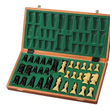 Jeu d’Echecs French Staunton Gold n°5 – Pièces en Bois et Echiquier Pliant Marqueté