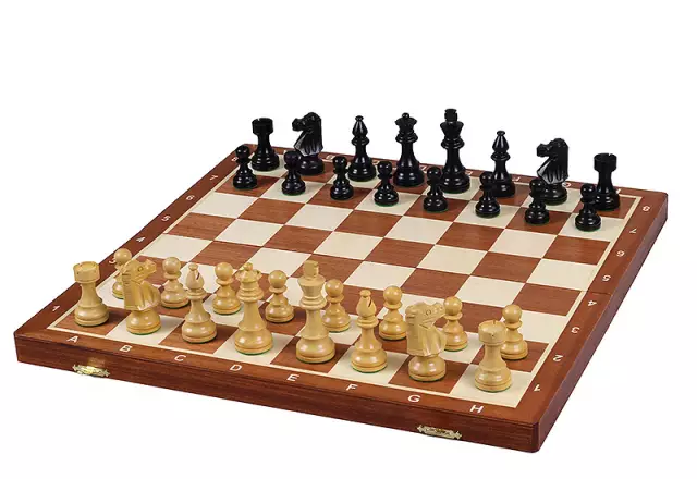 Jeu d’Echecs French Staunton Gold n°5 – Pièces en Bois et Echiquier Pliant Marqueté