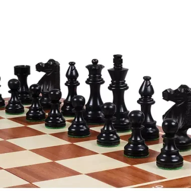 Jeu d’Echecs French Staunton Gold n°5 – Pièces en Bois et Echiquier Pliant Marqueté