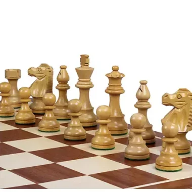 Jeu d’Echecs French Staunton Gold n°5 – Pièces en Bois et Echiquier Pliant Marqueté