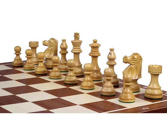 Jeu d’Echecs French Staunton Gold n°5 – Pièces en Bois et Echiquier Pliant Marqueté