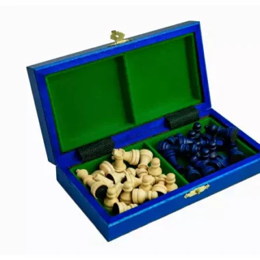 Jeu d’Echecs Magnétique Mini en Bois – Bleu, Compact, Portable et Idéal pour Voyager