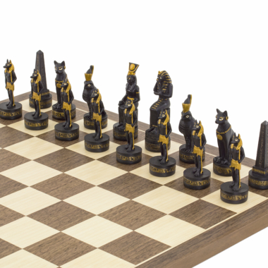 Jeu d’Echecs Égypte Ancienne – Échiquier en Bois et Pièces Peintes à la Main