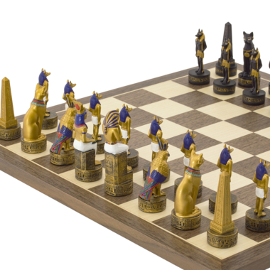 Jeu d’Echecs Égypte Ancienne – Échiquier en Bois et Pièces Peintes à la Main