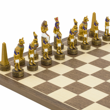 Jeu d’Echecs Égypte Ancienne – Échiquier en Bois et Pièces Peintes à la Main