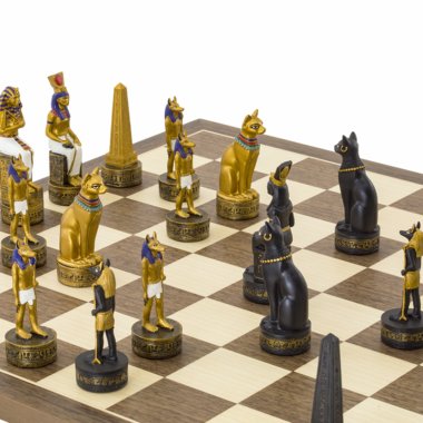 Jeu d’Echecs Égypte Ancienne – Échiquier en Bois et Pièces Peintes à la Main