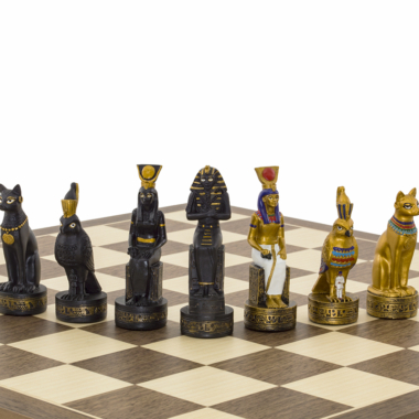 Jeu d’Echecs Égypte Ancienne – Échiquier en Bois et Pièces Peintes à la Main