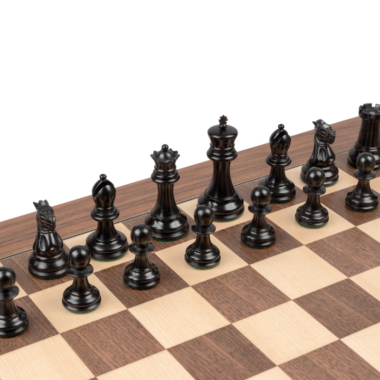 Jeu d’Échecs Staunton 1890 de Luxe en Bois de Buis et Ébène avec Échiquier en Noyer et Érable – Roi 8,9 cm