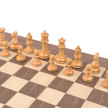 Jeu d’Échecs Staunton 1890 de Luxe en Bois de Buis et Ébène avec Échiquier en Noyer et Érable – Roi 8,9 cm