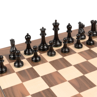 Jeu d’Échecs Staunton 1869 de Luxe en Ébène et Noyer avec Échiquier en Noyer et Érable – Roi 10,16 cm