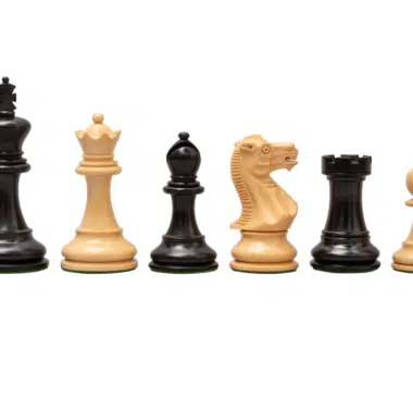 Ensemble d’Échecs Staunton de Luxe en Ébène et Buis avec Échiquier en Loupe de Bruyère et Orme – Roi 7,6 cm