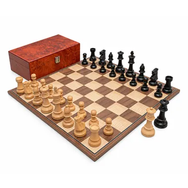 Ensemble d'échecs Staunton Conquest complet avec échiquier pliant et coffret en loupe