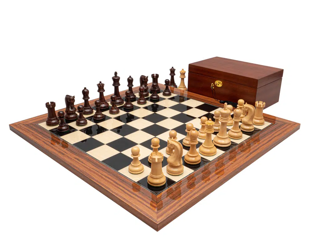 Ensemble d’Échecs de Luxe en Bois d’Anjan avec Échiquier en Palissandre – Roi 10,2 cm