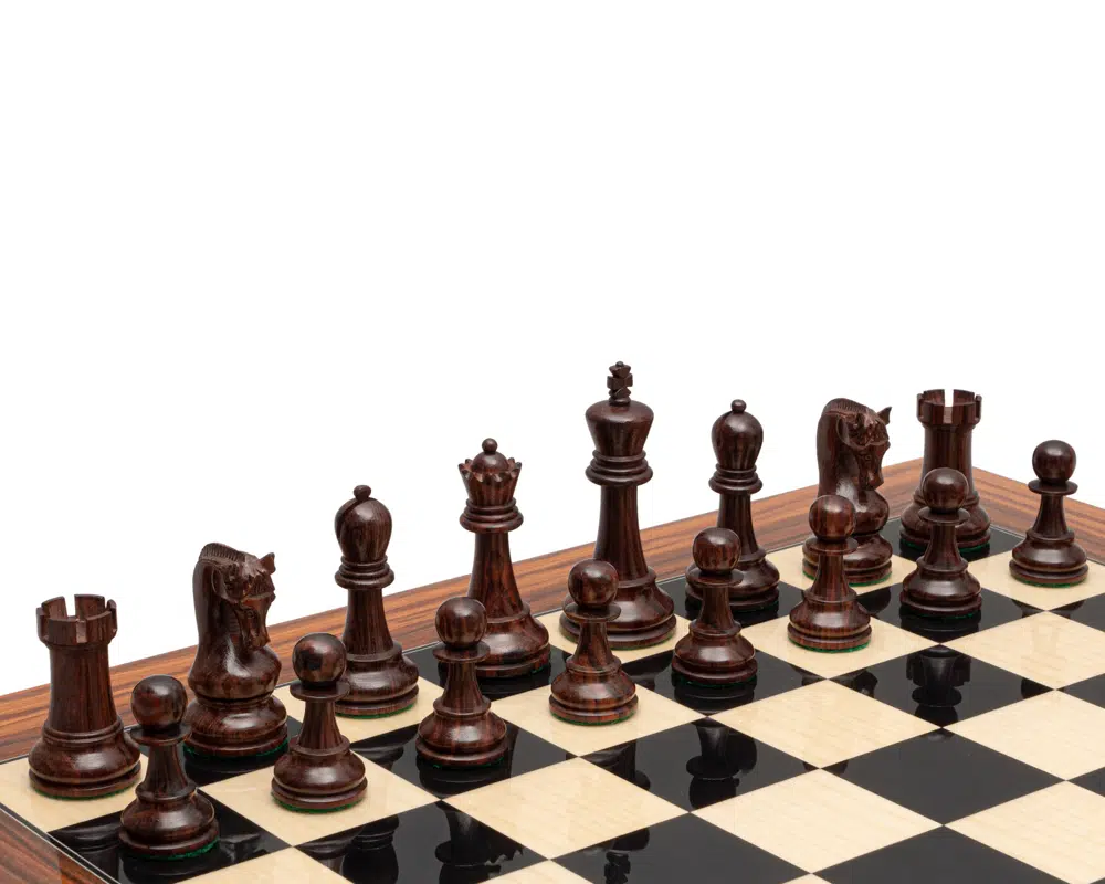 Ensemble d’Échecs de Luxe en Bois d’Anjan avec Échiquier en Palissandre – Roi 10,2 cm