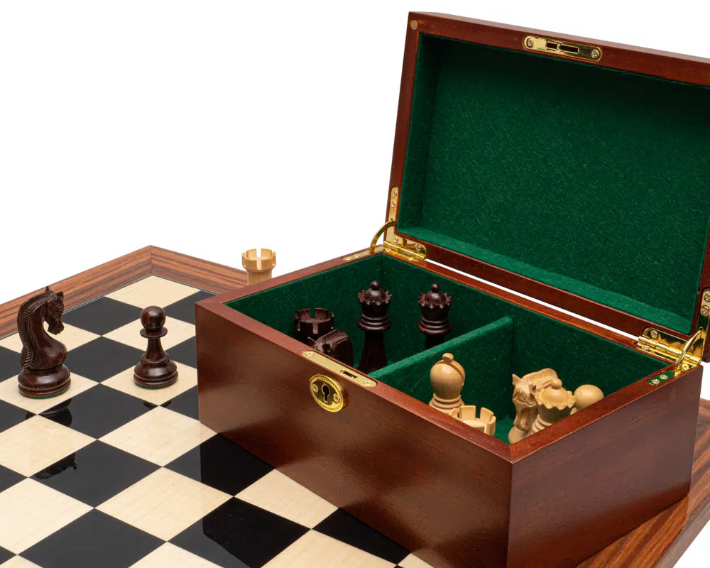 Ensemble d’Échecs de Luxe en Bois d’Anjan avec Échiquier en Palissandre – Roi 10,2 cm