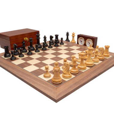 Jeu d’Échecs Staunton 1851 de Luxe en Ébène et Buis avec Échiquier de 60 cm et Coffret en Acajou – Roi 11 cm