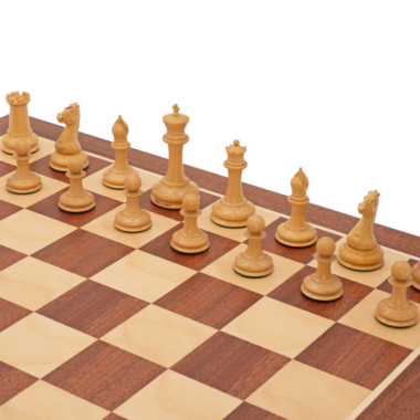 Jeu d’Échecs de Luxe Londres 1850 en Ébène et Buis avec Échiquier en Acajou et Bouleau