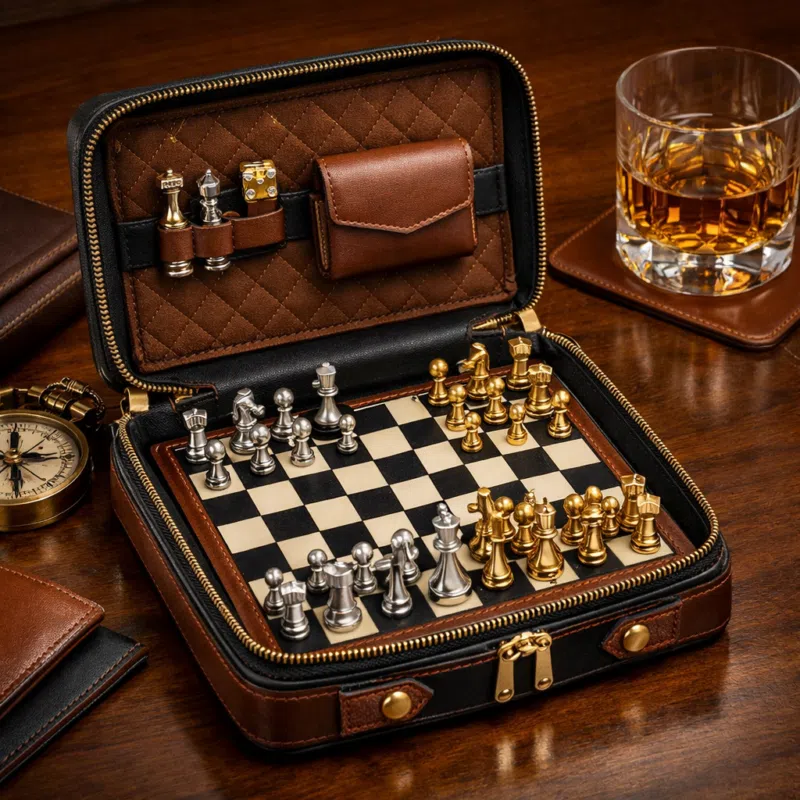 Jeu d'échecs de voyage pliable en bois
