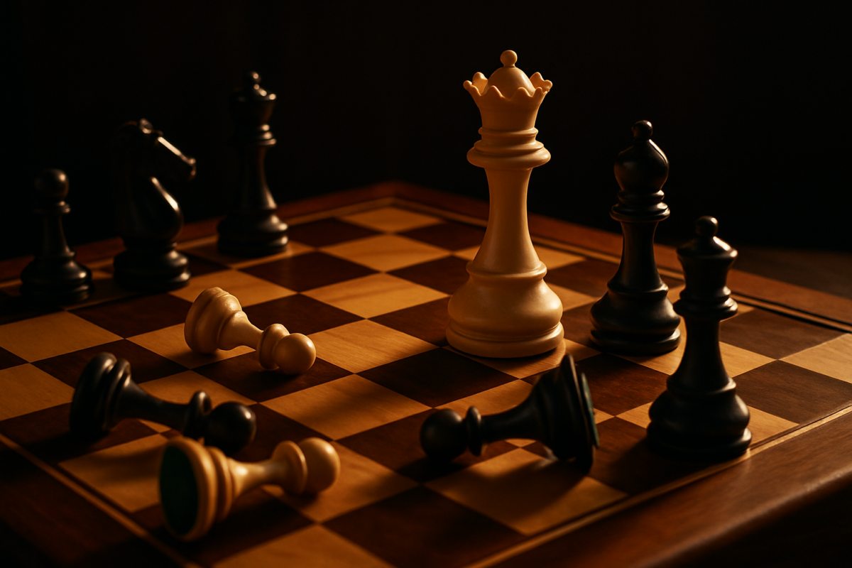 Echec et mat - position de mat sur un echiquier en bois