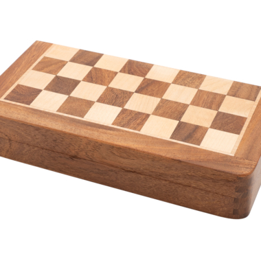 Étui en bois pour jeu d'échecs voyage pliant avec motif de damier - Le Palais des Echecs