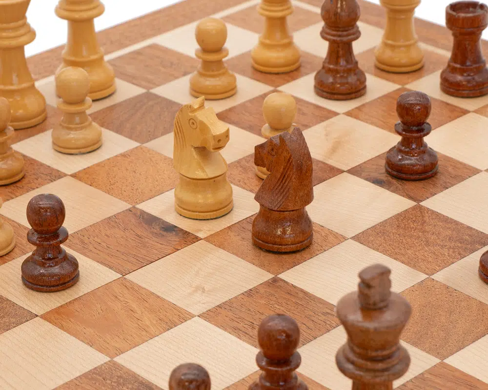 Deux chevaux sur un plateau d'échecs en action stratégique - Le Palais Des Echecs