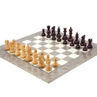 Jeu d'échecs Palissandre & Loupe d'Frêne Gris sur un plateau élégant - Le Palais Des Echecs