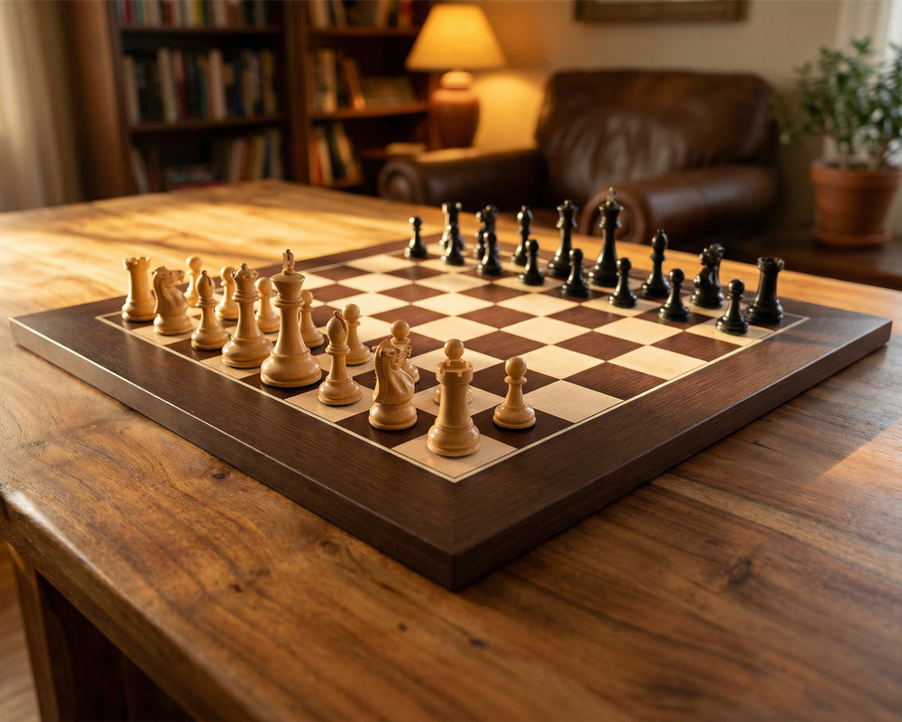 Jeu d'Échecs Miniature Luxe Couronnement bien présenté avec sa boîte et accessoires sur Le Palais Des Echecs