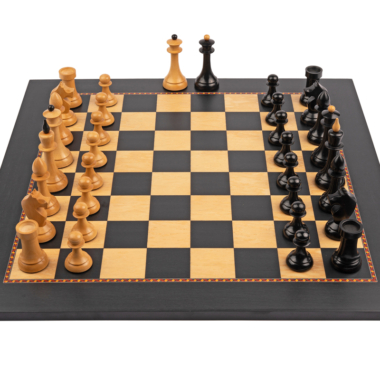 Vue en biais du jeu d'échecs avec les rois en position centrale - Le Palais Des Echecs